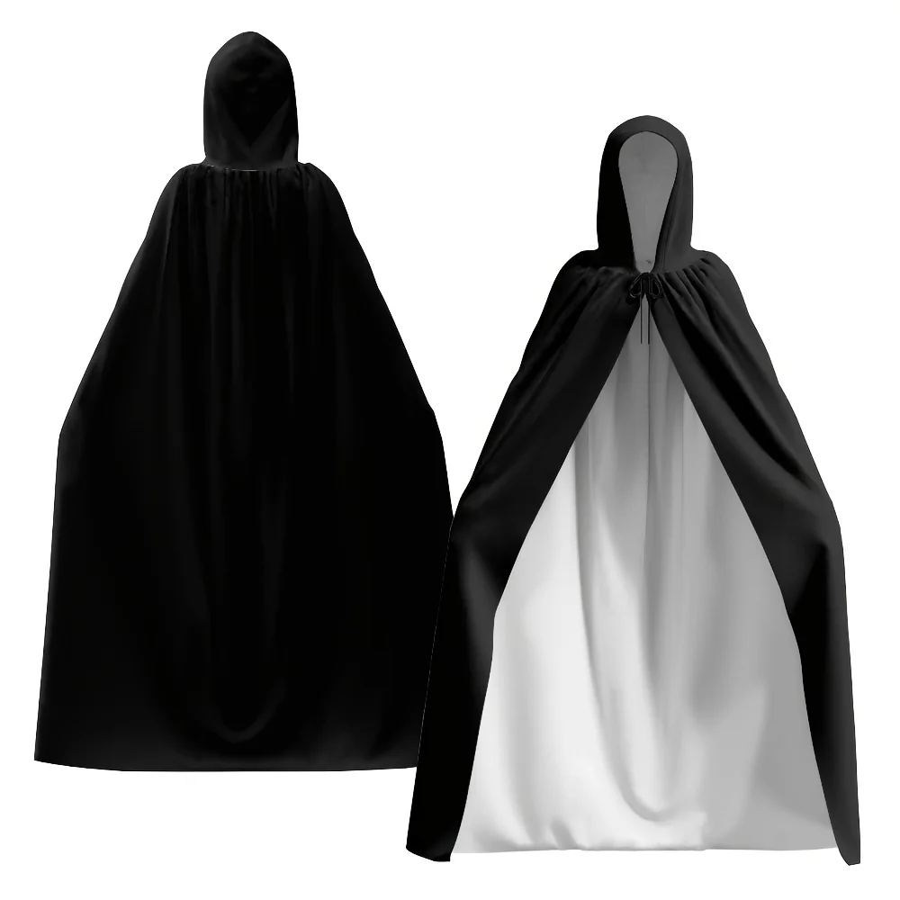 1pc Gothic Hooded Cape with White Skull Rose Print Black Golden Vampire/Witch/Wizard Costume Cloak Machine Washable