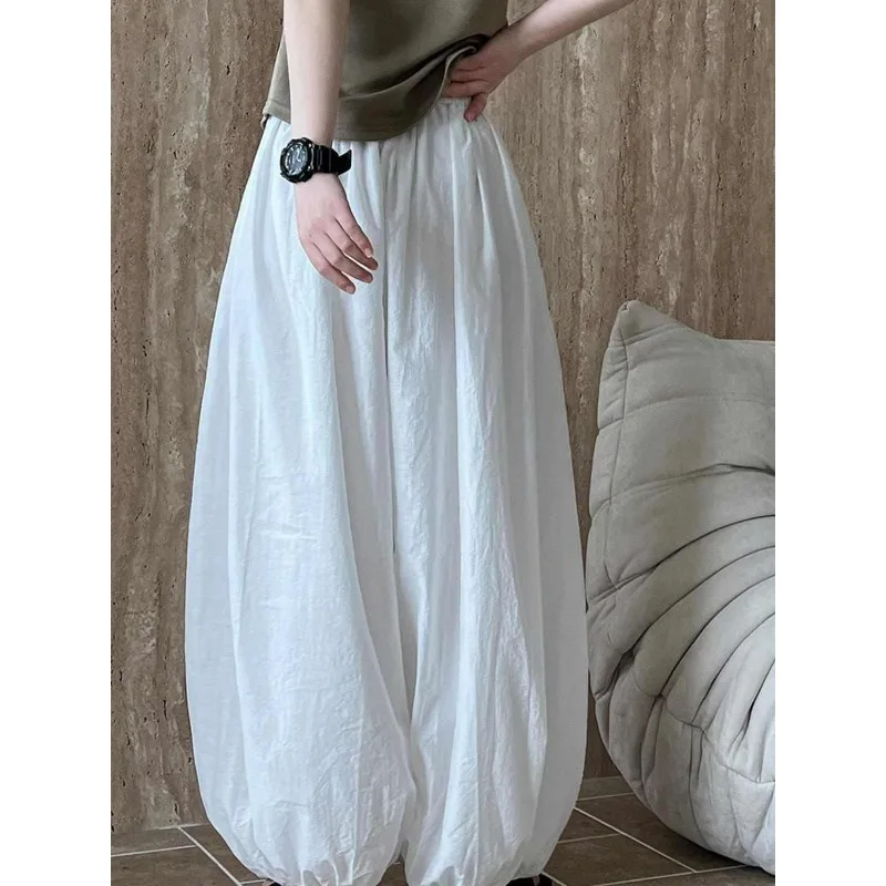 

2025 Summer Spring New Women's Clothes Solid Color Versatile Casual Bloomers Elastic Waist Wide-leg Simple Loose Pants