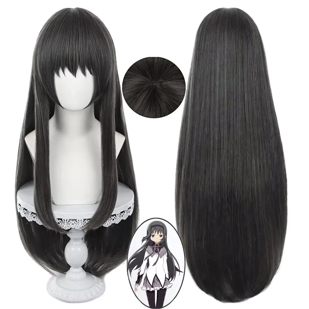 Akemi Homura Cosplay Wig 90cm Long Hair Heat Resistant Synthetic Wig Peruca For Christmas Party Role Play