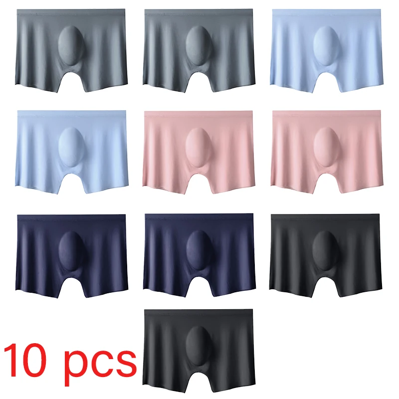 10 Pcs/Lot Men's Summer Ice Silk Boxers Briefs Seamless Underwear Lingerie Underpants Shorts Ultra-thin Breathable Sexy Panties