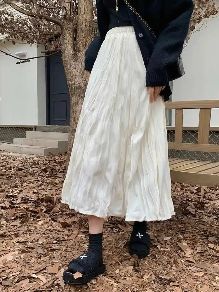 

Женская плиссированная юбка А-силуэта с высокой талией больших размеров, скрывающая бедра, из полиэстера, для повседневной носки, лето 2026 QUH8