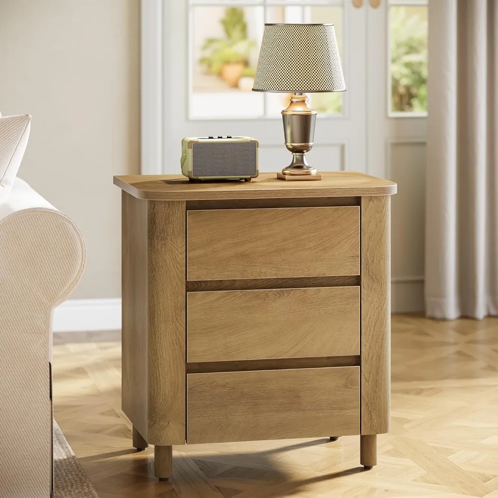 Meja Samping dengan 3 Laci untuk Ruang Tamu, Meja Ujung Sofa Gaya Farmhouse, Cokelat Rustik
