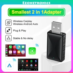 2in1 Wired to Wireless CarPlay Android Auto Adapter for OEM Car Stereo With USB Plug and Play
