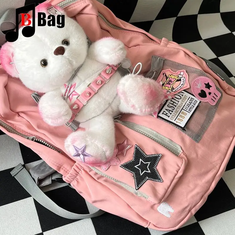 حقيبة ظهر نسائية Y2k Itabag Bear حقيبة يد ذات سعة كبيرة بتصميم قوطي رائع وردية هاراجوكو بانك حقائب مدرسية يابانية