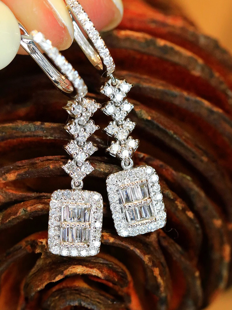 LUOWEND 100% 18K White Gold Earrings Luxury 0.80carat Real Natural Diamond Drop Earrings for Women Senior Banquet Fine Jewelry
