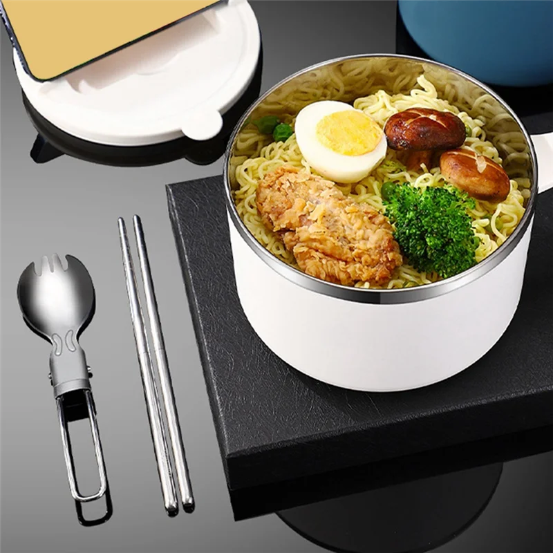 وعاء المعكرونة ABKJ-1200 مل مع غطاء، وعاء المعكرونة الفورية من الفولاذ المقاوم للصدأ، وعاء رامين سريع مع غطاء قابل للتصفية