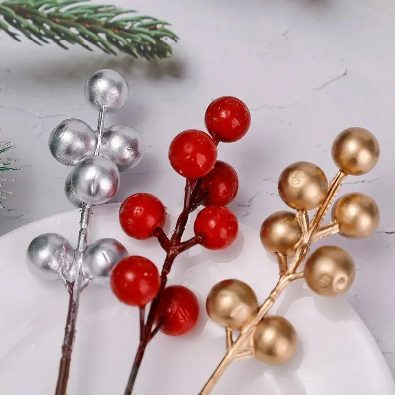 5/100 pçs natal vermelho bagas ramo artificial 7 cabeças holly berry hastes diy artesanato grinalda festa de ano novo decoração da árvore de natal