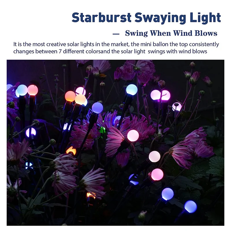 4 Piece Solar Garden Lights Solar Swaying Light Sway By Wind, Outdoor Lights 10LED For Yard Patio Decoration Colo Light