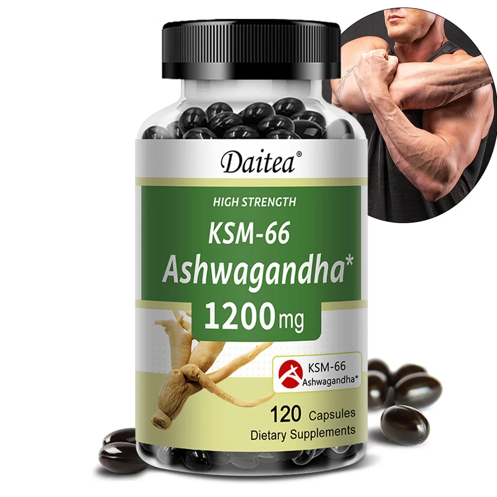 KSM-66 Ashwagandha 1200mg Capsules, Stress Relief, Energy, Focus, Muscle Recovery & Mood Support, Improves Athletic Performance
