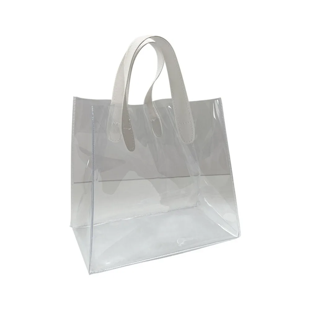 Large Capacity PVC Clear Tote Bag Transparent Handle Transparent Shopping Bags Waterproof Storage Bag