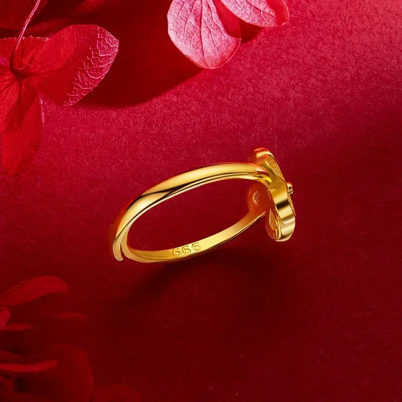 خاتم نسائي على شكل زهرة صغيرة من الذهب الحقيقي عيار 9999 عيار 24 قيراط، خاتم حي على شكل زهرة موري طازجة على الموضة الذهبية