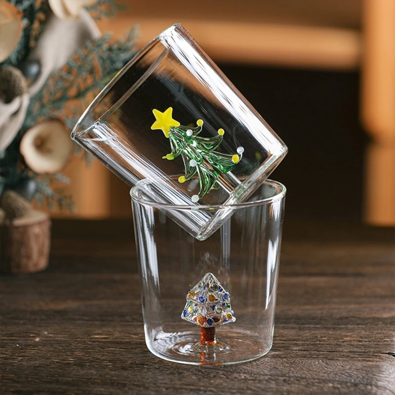 

Christmas Glass Goblet-Wine Cup with Christmas Tree Figurine Drinking Cup Stemless Glass Holiday Fun Novelty-Gift Women Dropship