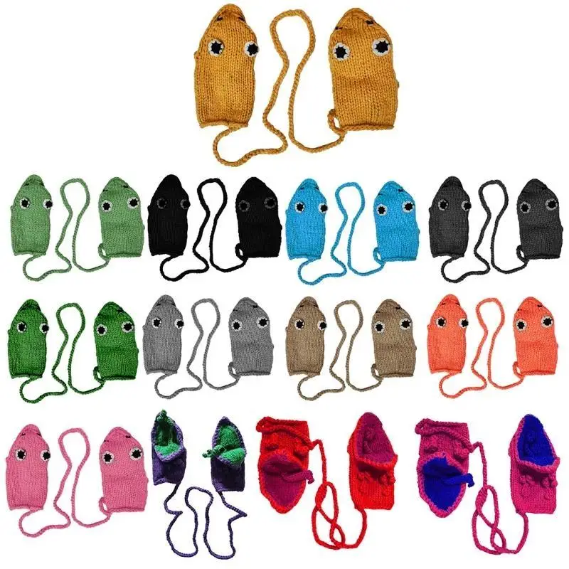 652F Women Men Winter Crochet Knitted Gloves Cartoon for Frog Mouth Eyes Design Windproof Snow Ski Full Finger Mittens Hand