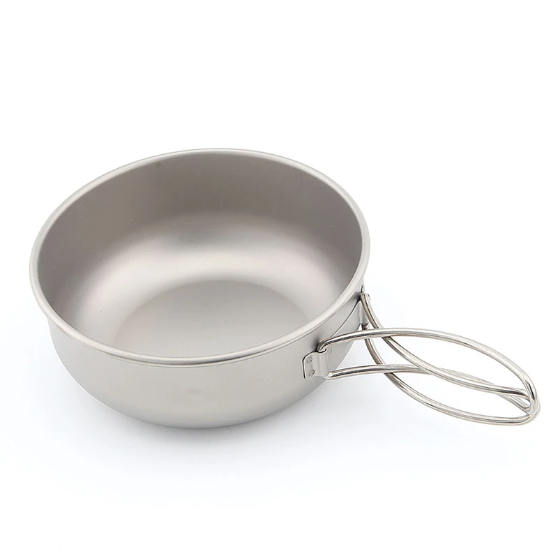 Keith 400ml Titanium Bowl with Foldable Handle Portable Outdoor Camping Tableware Lightweight Picnic Pot for Easy Carry