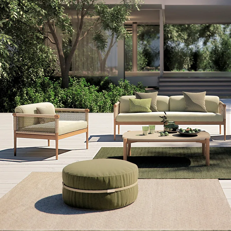 Nordic outdoor rattan chairs, courtyard villas, anti-corrosion and waterproof wooden teak sofas, outdoor garden designers,