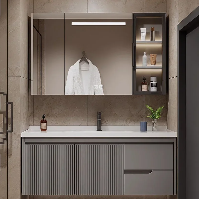 

Oak Lacquer Bathroom Cabinet Ceramic Integrated Basin Washbasin Cabinet Combination Make Up Organizer Gabinete Furniture