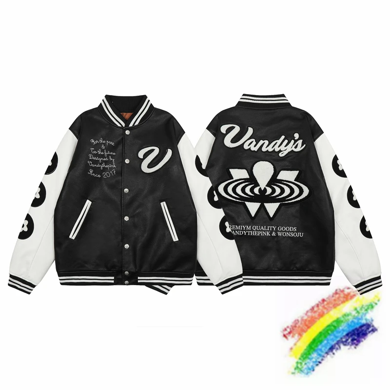 

2024fw Embroidered VandyThepink Baseball Coat Jacket Women Men Black White Heavy Fabric Unisex Flocking Towel Clothing