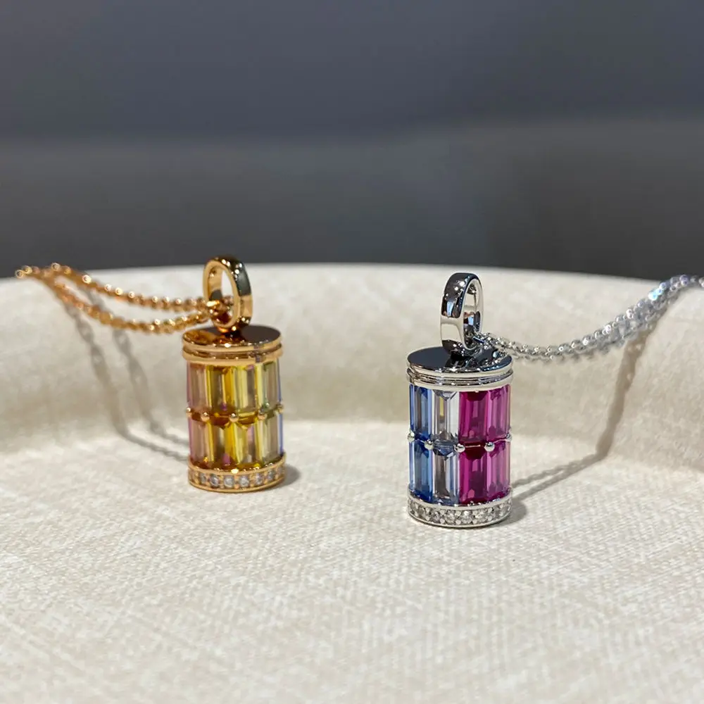 SONGYUN High Carbon Gemstones Jewelry Women S925 Sterling Silver Rotatable Rainbow Prayer Wheel Pendant Clavicle Necklace