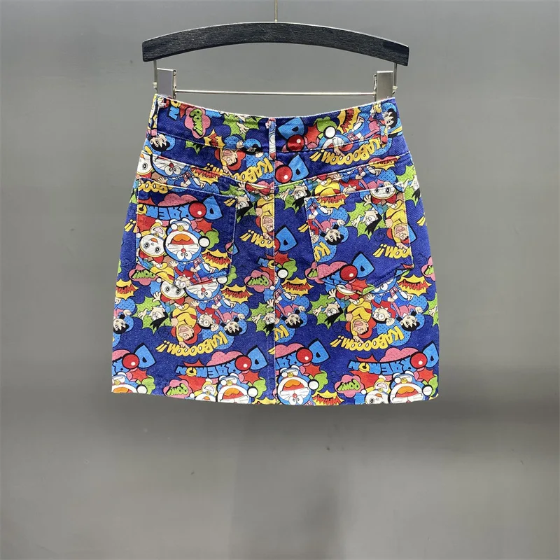 [ZOCI] Summer 2024 New Cute Pink Cartoon Printed Short Skirt Women High Waist A-line Shape, Slim Hip Hugging