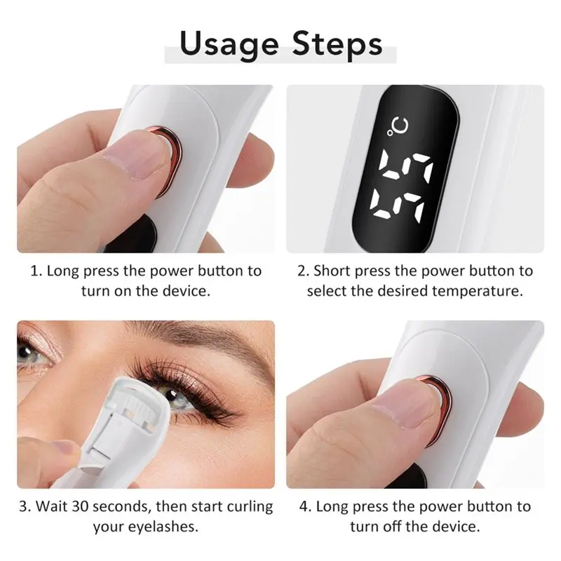 A73U Electric Heated Eyelash Curler Digital Display Rechargeable Temperature Control Long-Lasting Curl Lash Curling Wand