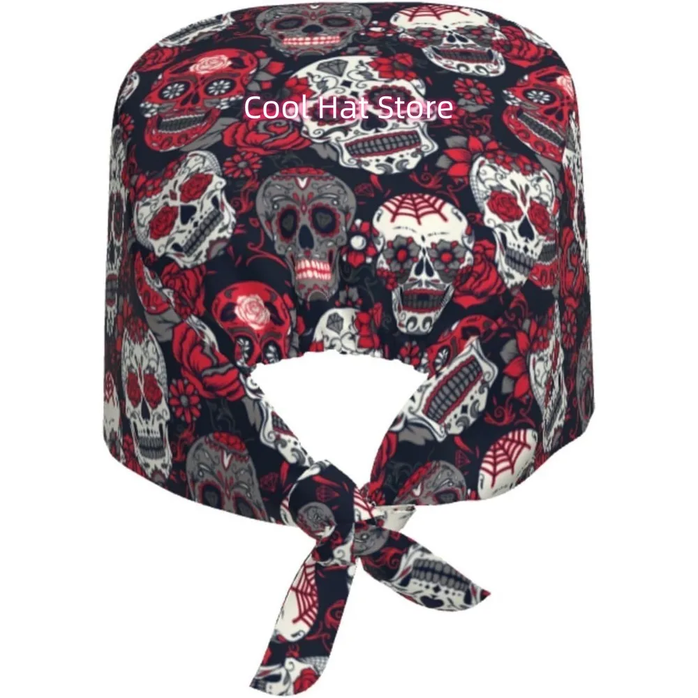 1pc Adjustable Scrub Cap with Sweatband - Lightweight 100% Polyester, Elastic Band & Adjustable Strap, & Rose Pattern, Unisex Ca