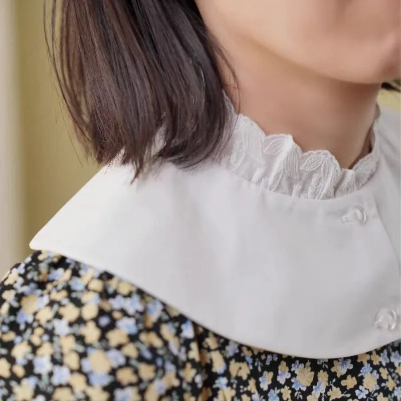 السيدات الدانتيل الأزهار التطريز وهمية طوق قلادة الكتف يلتف للمرأة قميص سترة الرقبة قميص انفصال كاذبة طوق