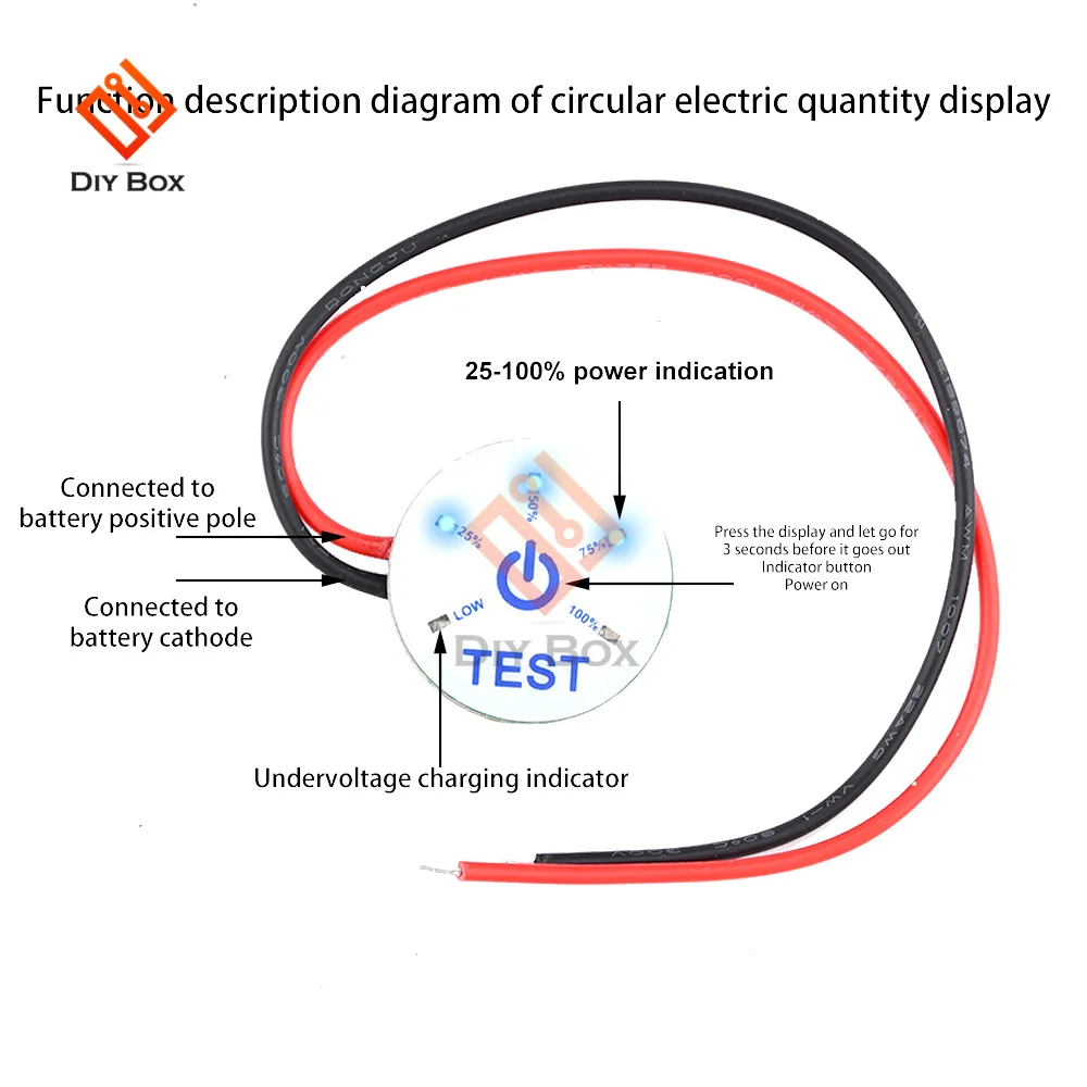 Round Battery Capacity Indicator Power Level Display 1S 2S 3S 4S 5S 6S Lithium Battery 12V Lead Acid With Undervoltage Warning