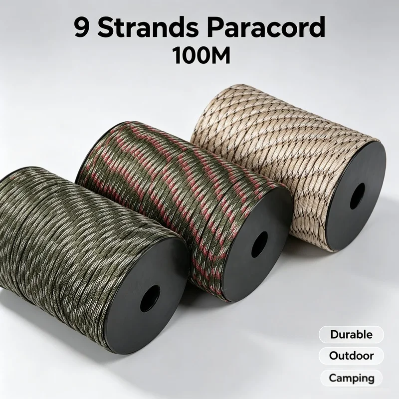 100M 550 Paracord Rope 9 Strand 4mm Survival Lanyard Cord Heavy Duty Nylon Rope for Tent Fixing Keychain Outdoor DIY Projects