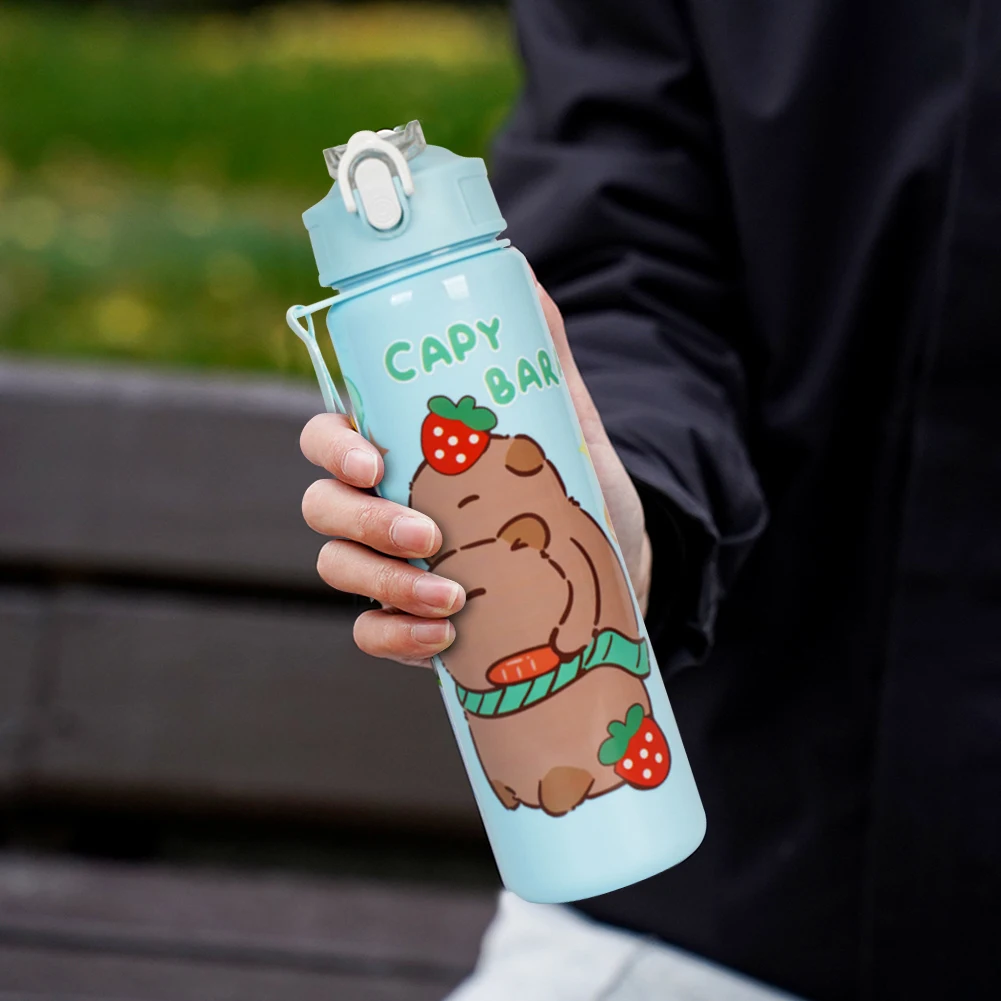 

700ml Capybara Cute Water Cup with Straw & Handle Sports Water Bottle Large Capacity Kawaii Water Bottle for Fitness Sports