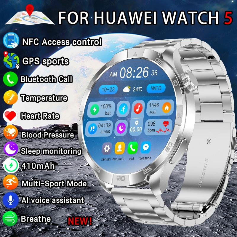 2024 New for Huawei Smart Watch 5 Pro Men Always Display Sleep Detection Multifunctional  Sports GPS Tracker BT Call smart watch