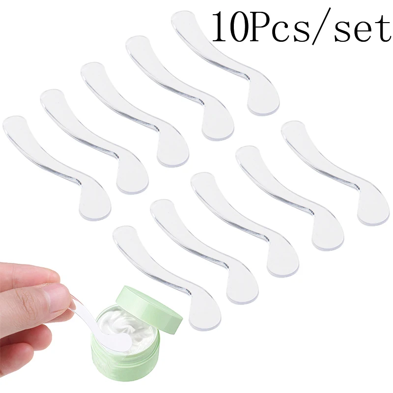 10Pcs Transparent Mini Cosmetic Spatula Disposable Curved Scoop Makeup Mask Cream Spoon Eye Cream Stick Make Up Face Beauty Tool