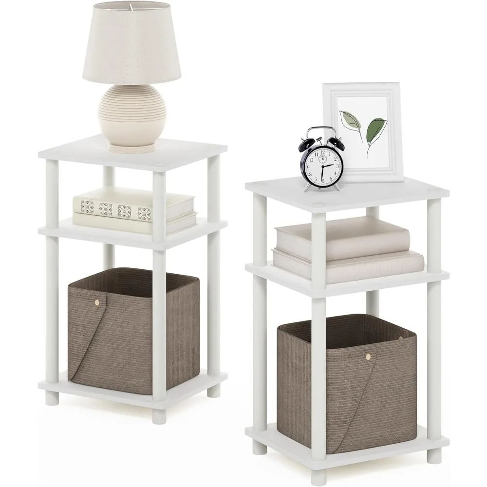 

Bedside table set (2 pieces), three-tier rotating bedside table, tool-free installation, with open storage space, white.