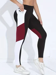 Women's Colorblocked High Waist Yoga with Pockets Tummy Tuck Fitness Leggings
