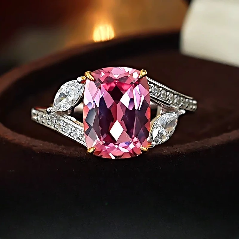 

925 sterling silver ring 4-carat pink cubic zirconia women's light luxury Instagram style personalized fashion women's jewelry