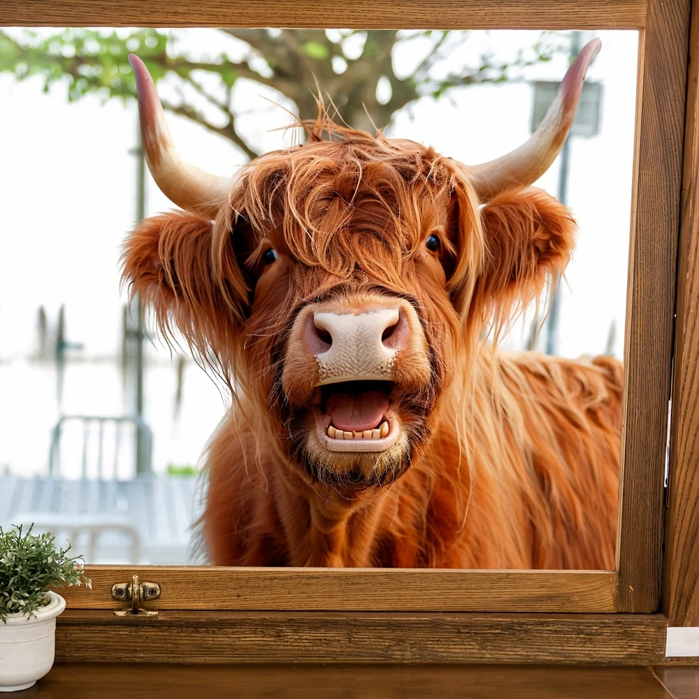 1pc Highland Cow Wall & Window Sticker, Self-Adhesive Decorative Sticker, Suitable for Windows, Doors, Bedroom, Living Room