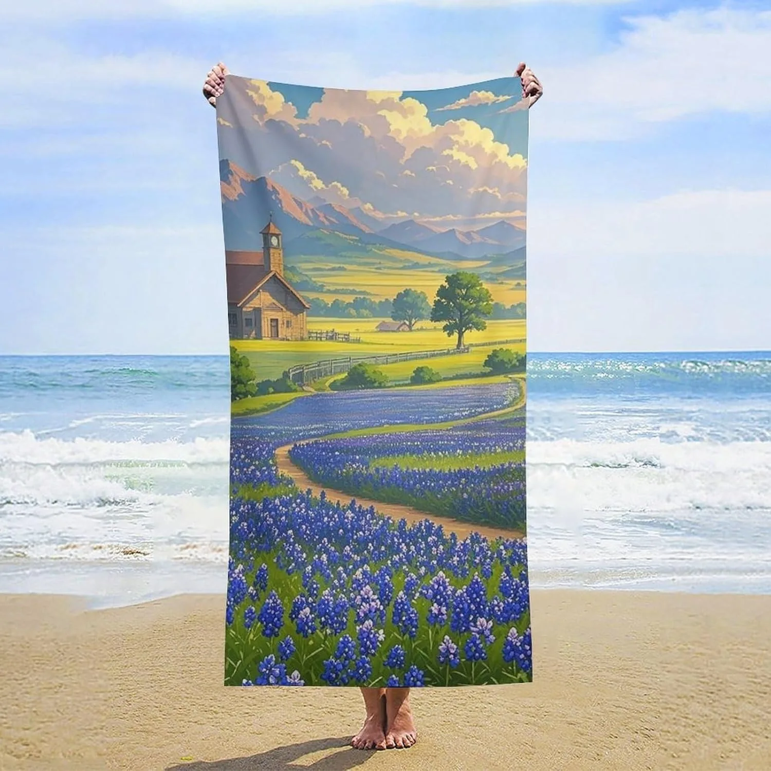 

Nice landscape painting Beach Towel for Family stuffs friends Gift Quick-Dry Sand free For Bath Yoga Beach Camping Swimming GYM