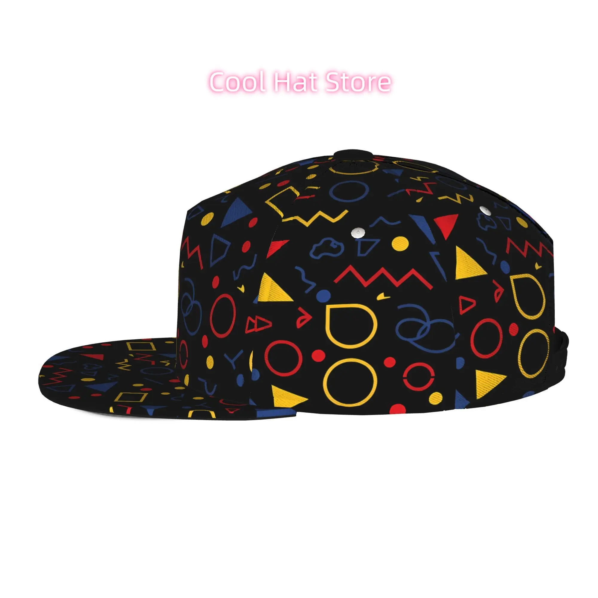 Baseball Caps for Both Men And Women Featuring a Geometric Design, with an Adjustable Snap Brim And a Flat Top. Ideal for Casual