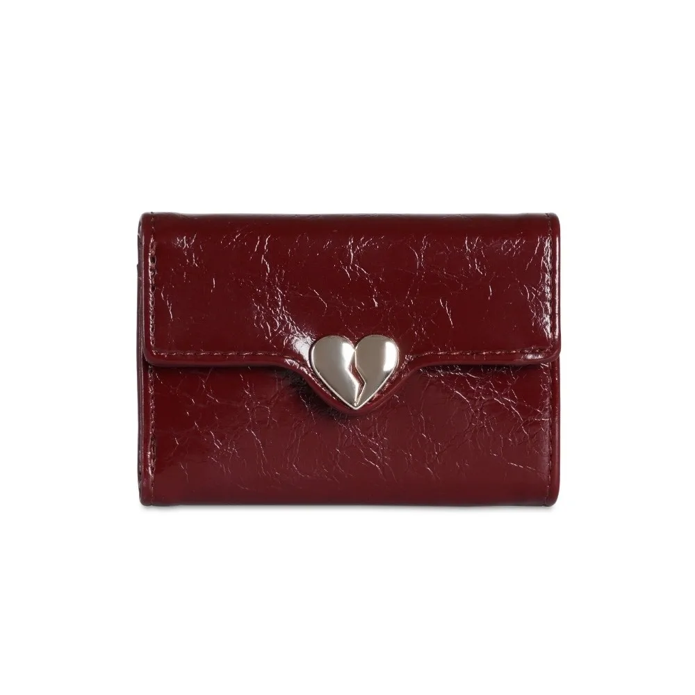 Ins Korean Crack Heart Wallet Short PU Leather Women's Leather Wallet High Quality Fold Student Purse Ladies