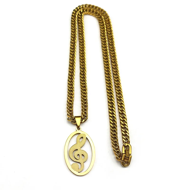 Hiphop Muziek Treble Sleutel Note Ketting Voor Dames Heren Rvs Goud Kleur Hiphop Hals Mannelijke Ketting Sieraden Colar N3550s06