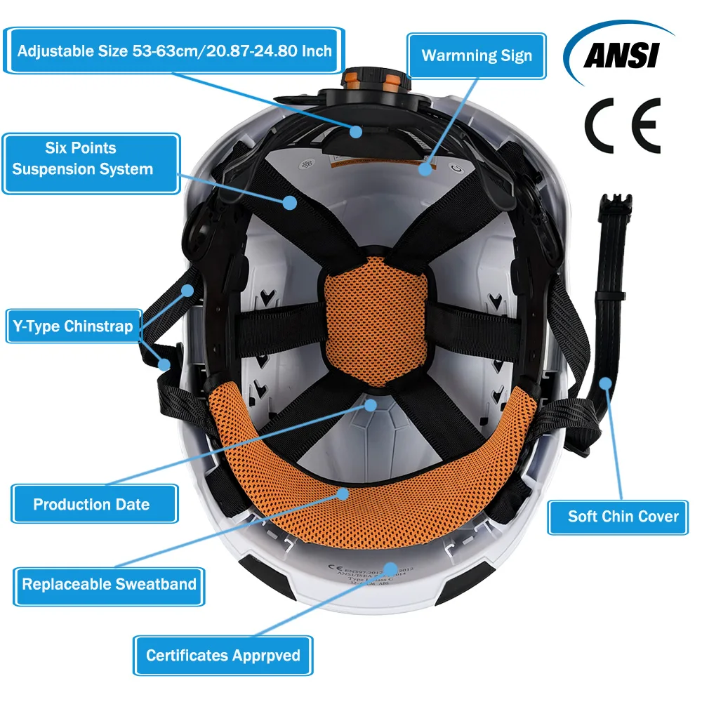 CE ANSI Construction Safety Helmet ABS Hard Hat Vented Work Cap for Engineering Industrial Professional Head Protection Gear