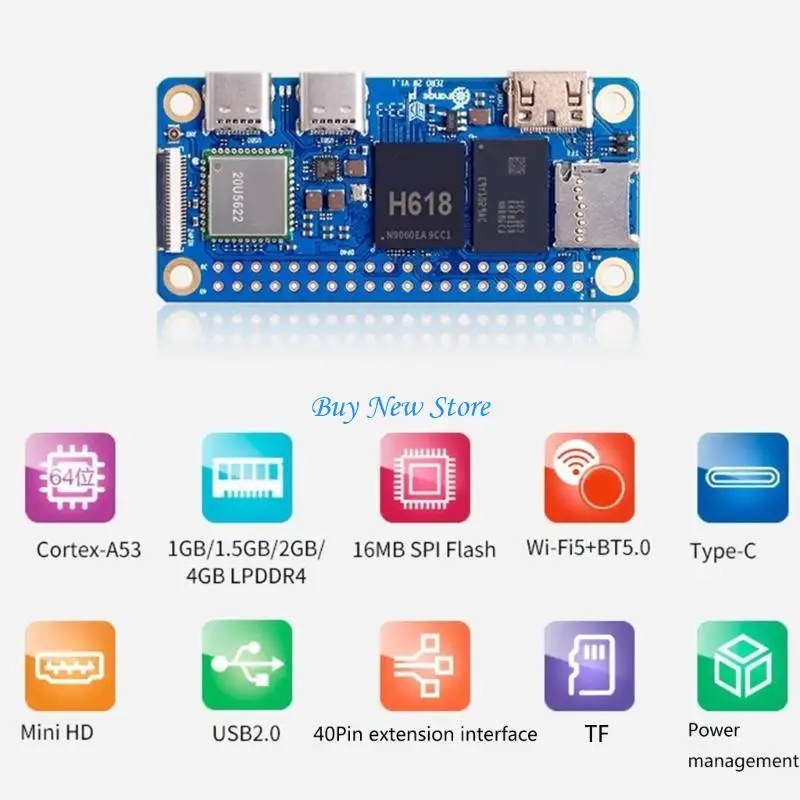 

20CE Mini PC H618 for OrangePi Zero2W WiFi5 BLE Single Board Computer Zero2W