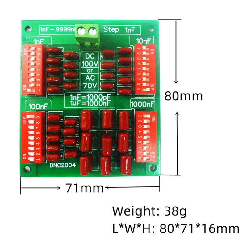 Плата стабильного конденсатора DNC2B04, конденсаторная плата от 1Nf до 9999Nf Step-1Nf, четыре десятилетия, полипропиленовый пленочный конденсатор C35