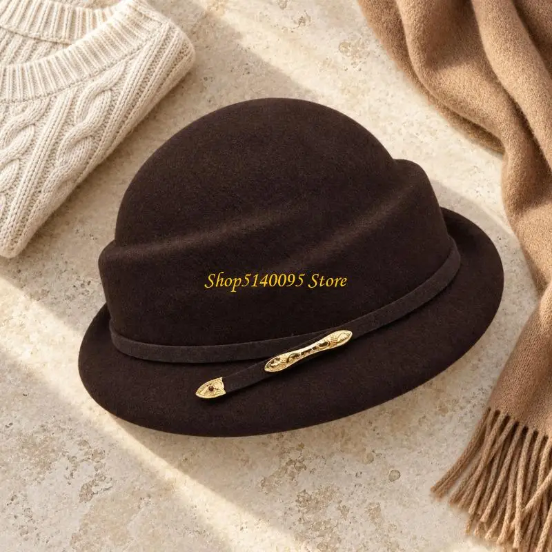 DXAE Fall and Winter Wool Hat with Structured Short-Edge Profile, Inner Adjustment, Matching Hatband and Molded Body