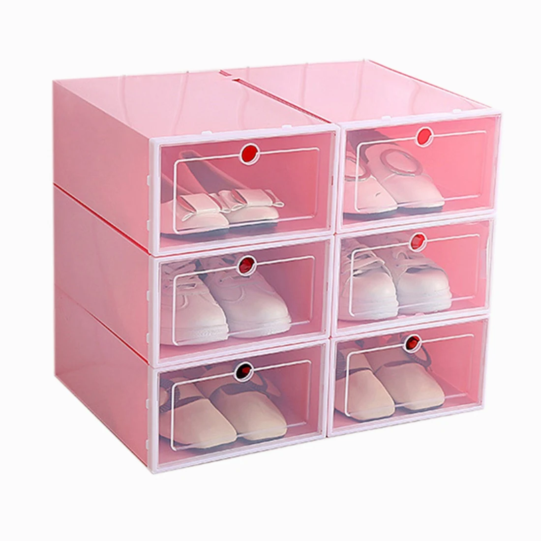 6-Piece Candy Color Shoe Box, Transparent Plastic Shoe Storage Box, Shoe Cabinet Storage Drawer Rectangle Pink