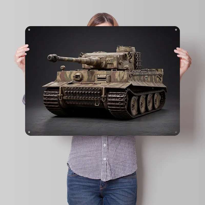 Deutscher Tiger I Panzer Personalisiertes 3D-Strukturiertes Metallposter Wandkunst Blechschild für Moderne Heimdekoration Luxuriöse Schreibtischdekoration