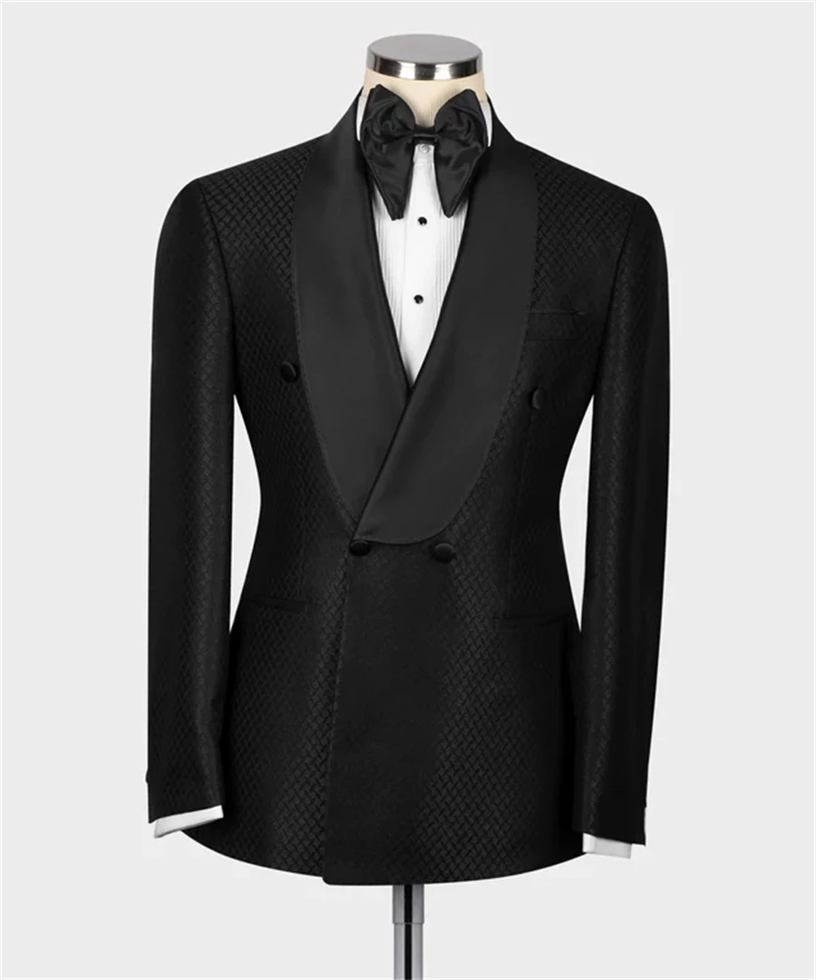 

Double Breasted Black Lapeled Wedding Groom Tuxedo 2 Vents Customized Formal Business Party Office Men's Suit Blazer Pants Set