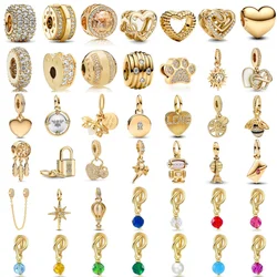 Hot Selling Fashion Fine Jewelry Gold Color Heart Birthday Stone Heart Key Lock Pendant Fit European Bracelet Necklace
