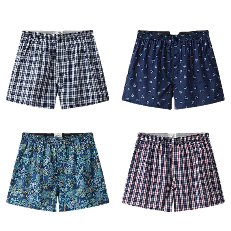 3 Stuks 100% Katoenen Losse Boxers Shorts Heren Boxer Heren Ondergoed Geruite Streep Print Heren Onderbroek Casual Nachtkleding Boxershort