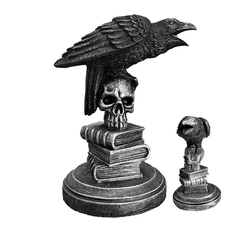 Raven On Skull Halloween Home Decor Gothic Crow On Skull Statue Bird Perching On Skeleton Figurine Resin Statue Home Craft Decor