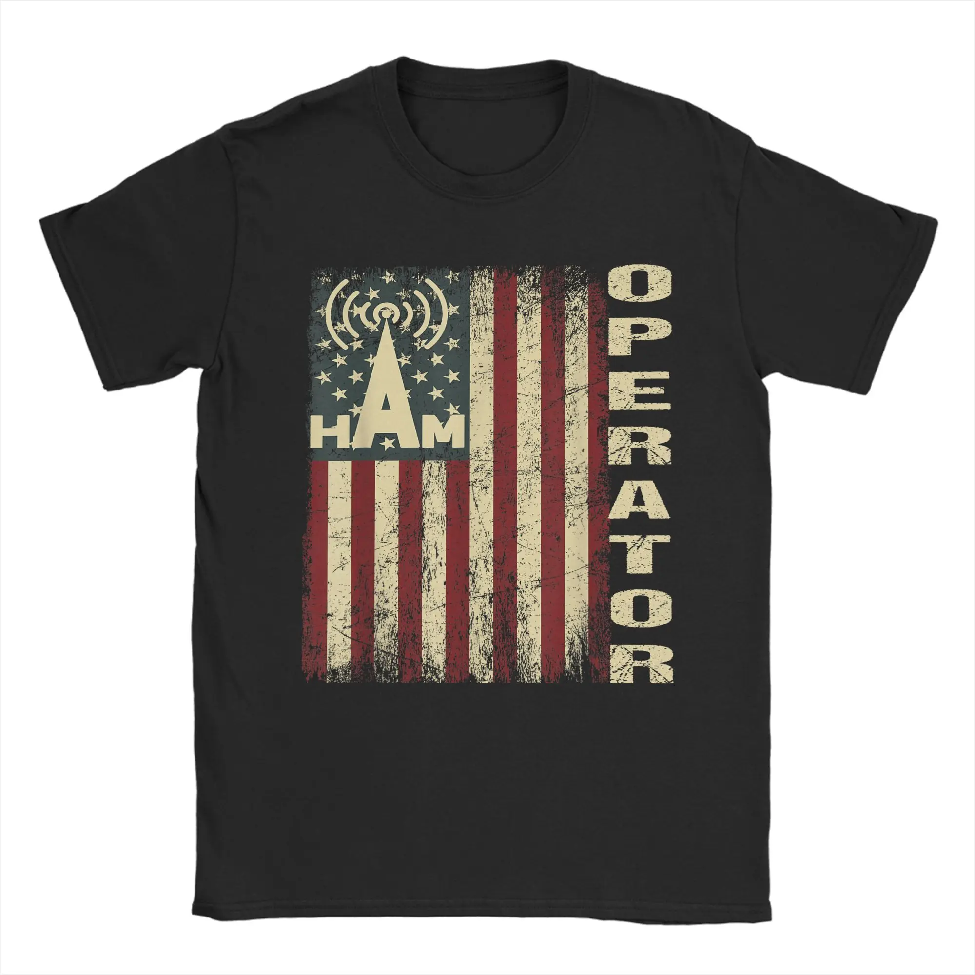 

Patriotic USA Flag Ham Radio Amateur Radio Operator 100% Cotton T-Shirt For Man Summer Vintage T-Shirts O-Neck Hippie Tees Gift